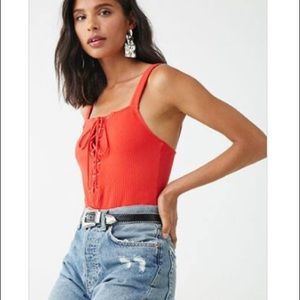 Ribbed lace up bodysuit